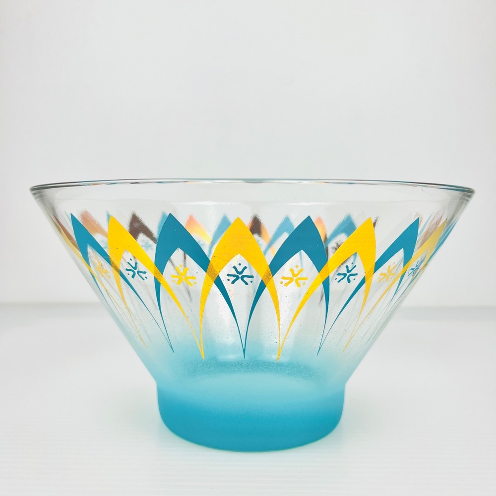 MCM Blendo Atomic Starburst Turquoise Gold Glass Serving Bowl‎